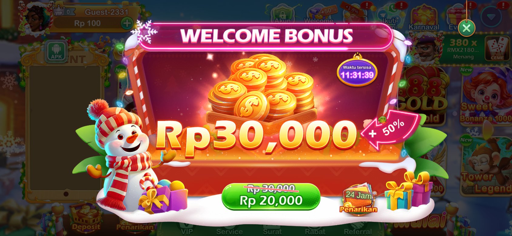 Bonus selamat datang K3K3 2 4 6234 F dengan diskon spesial untuk pengguna baru.