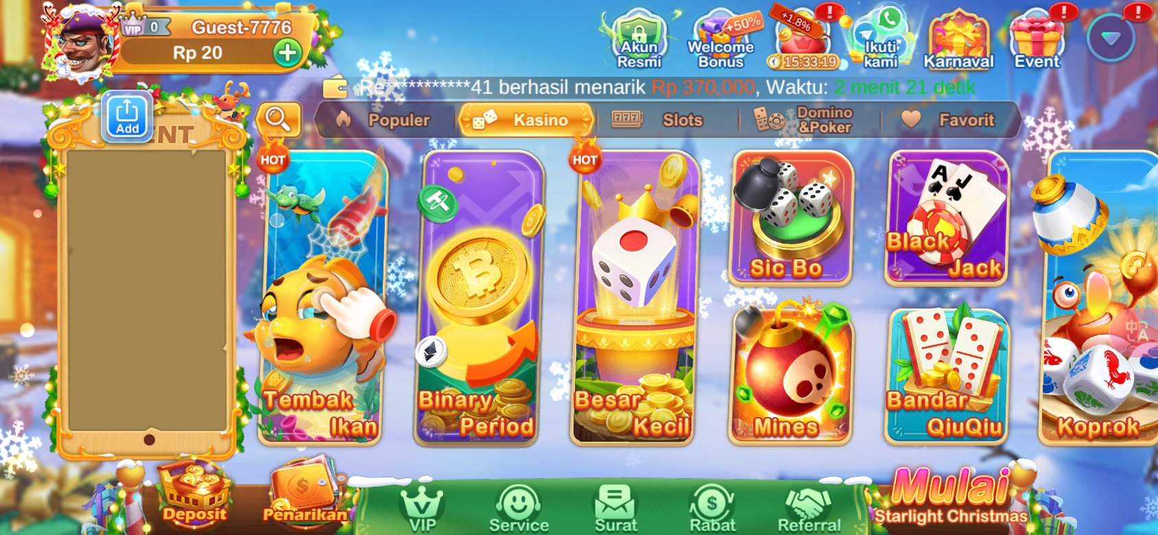 Game kasino populer seperti Tembak Ikan dan Sic Bo tersedia di K3K3 2 4 6234 F.